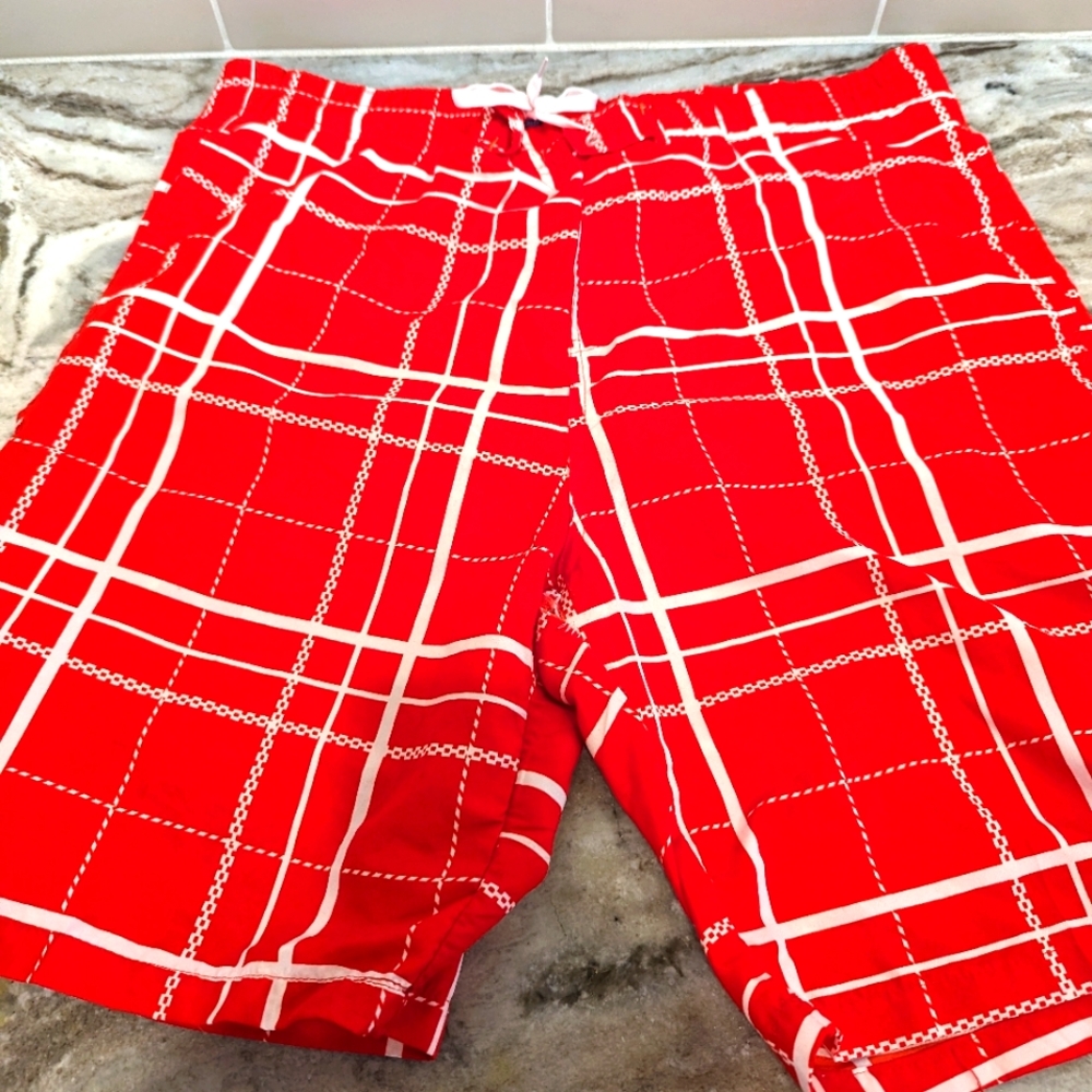Red and White Swim Trunks Board Shorts Mens Size Large